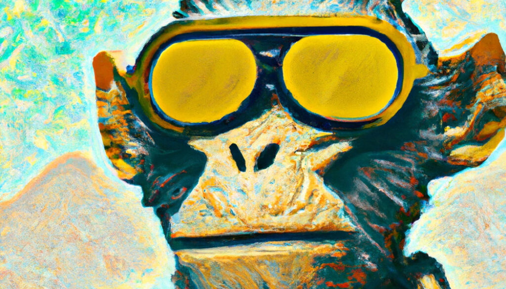 Monkey Genetics - 23.02.03 - van gogh style painting of a futuristic cyperpunk monkey with with sunglasses