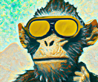 Monkey Genetics - 23.02.03 - van gogh style painting of a futuristic cyperpunk monkey with with sunglasses